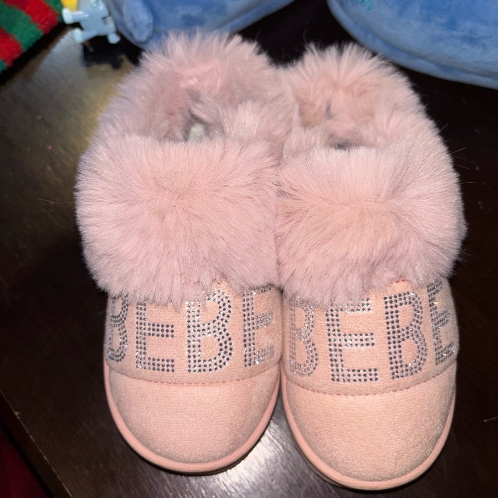 Bebe Fuzzy Pink Kids Slippers